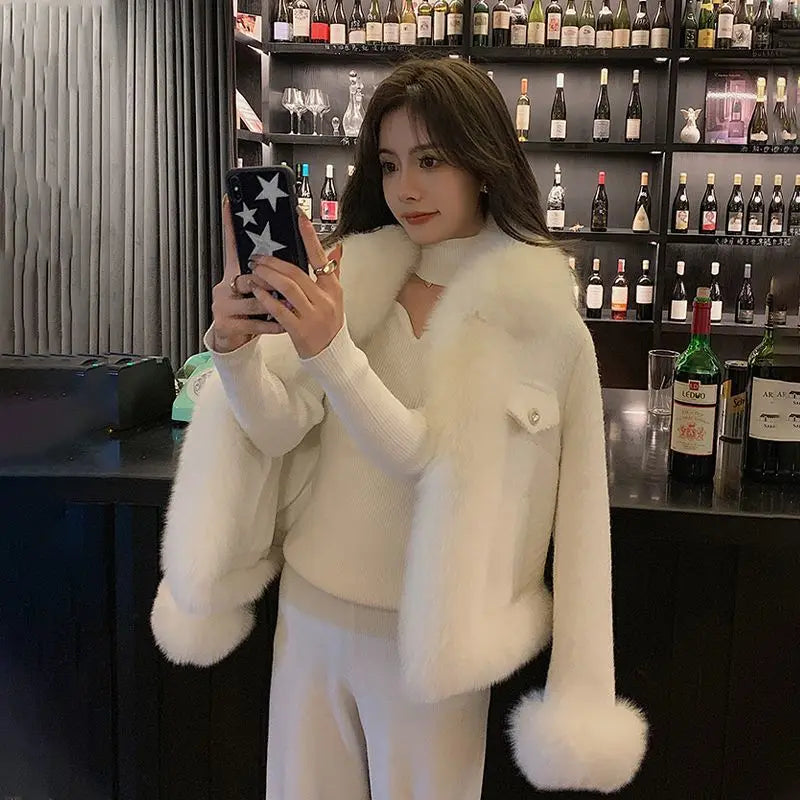 Sparkling Small Fragrant Wind Fur Coat Women 2023 Autumn/Winter New Combination Rough Tweed Imitation Fox Fur Top Warm cardigan