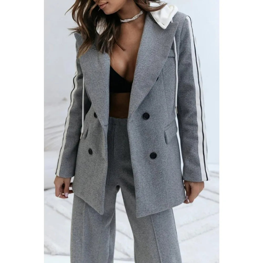 Suit suit two-piece 2024 autumn and winter new double-breasted pocket suit INS loose fashion casual two-piece suit