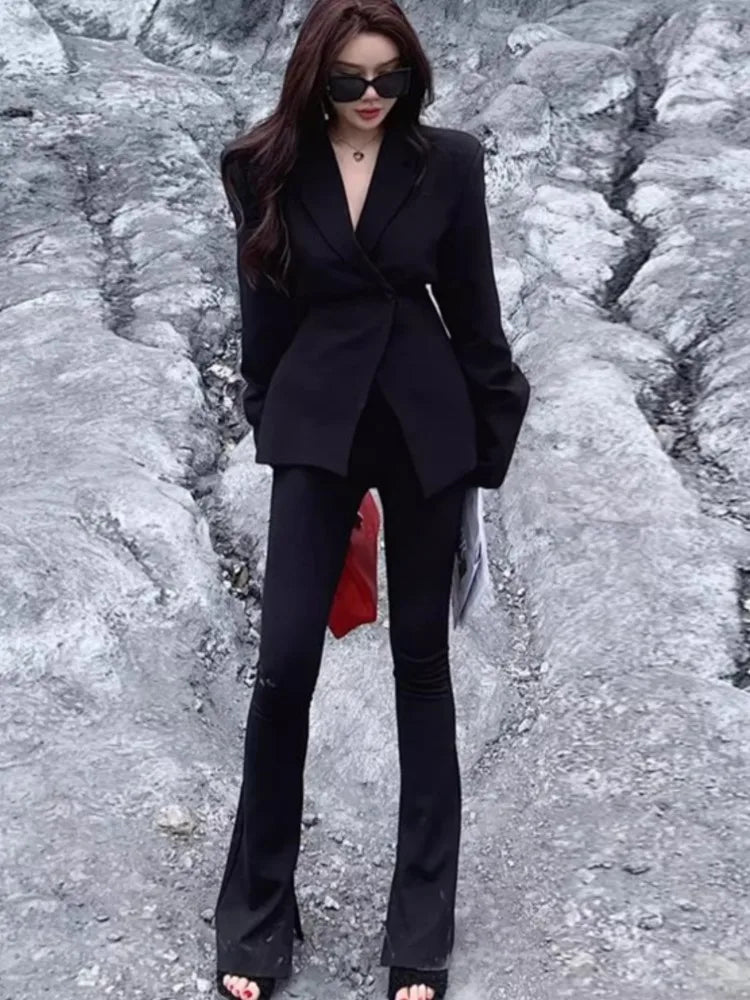 Spring Women Black Blazer Pants Suit New Fashion Elegant Style Work Business Female Single Button Clothes Two Piece Set