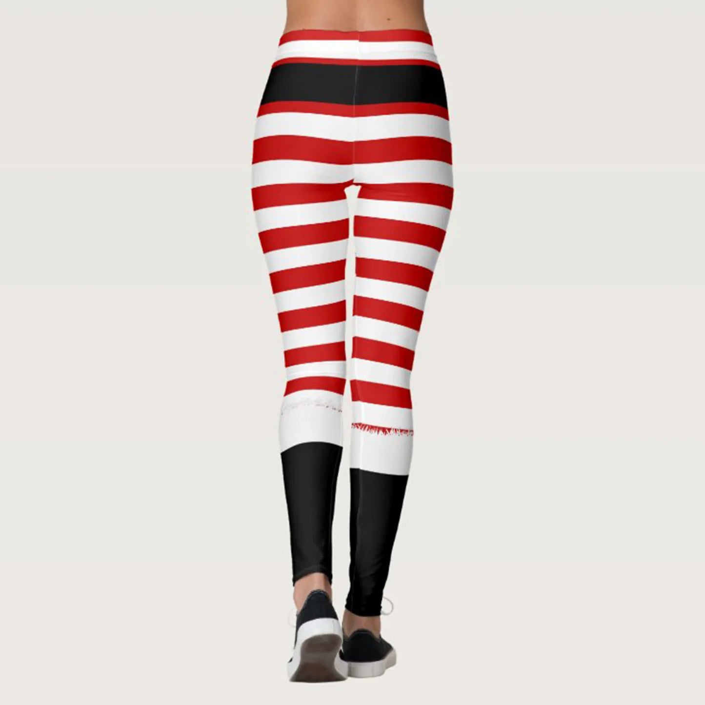 Women Christmas Leggings Striped Print Santa Claus Costumes Leggings High Waist Stretchy Xmas Party Pants New Year 2024