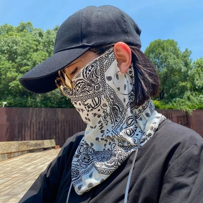 The New Summer Sun Mask Men And Women Hanging Ears Anti-Ultraviolet Half-Face Neck Protection Driving Ice Silk Mask Face Yarn Th