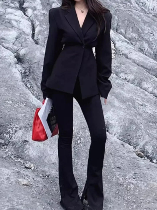 Spring Women Black Blazer Pants Suit New Fashion Elegant Style Work Business Female Single Button Clothes Two Piece Set