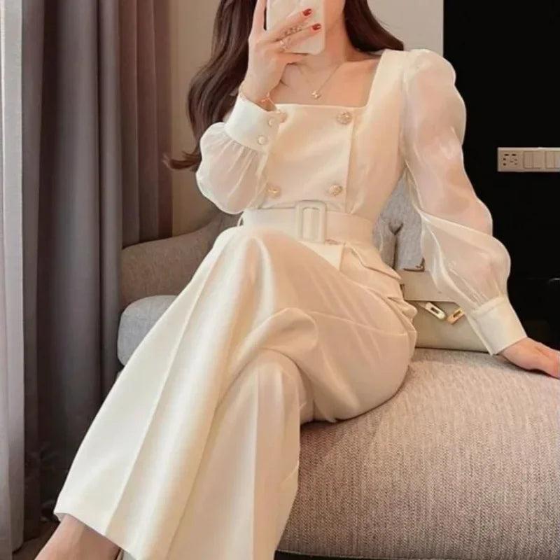 Women's 2 Pant Set White Two Pieces Sets Pants for Woman Wide Leg Party Trousers Suits Blazer and Outfits Classy Clothes