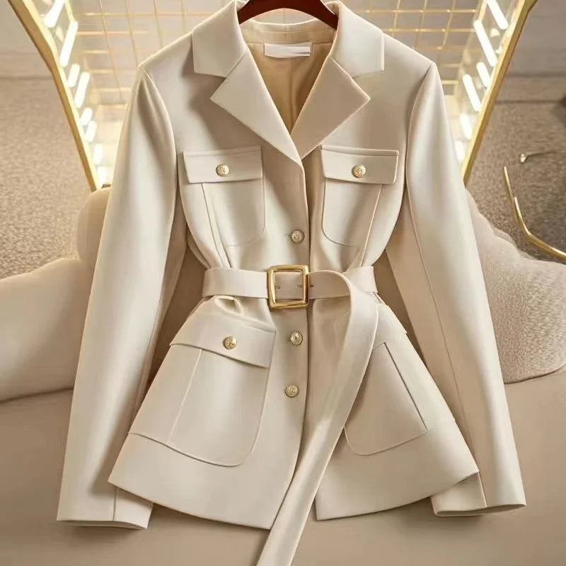 Women's Blazer Coat New 2025 Autumn Long Sleeve Casual Single Breasted Elegant Office Waist Ladies Suit Jacket lady Outerwear