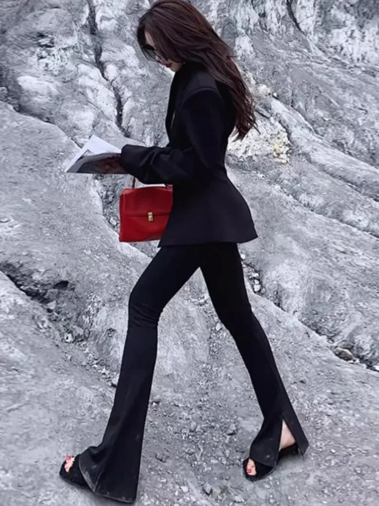 Spring Women Black Blazer Pants Suit New Fashion Elegant Style Work Business Female Single Button Clothes Two Piece Set